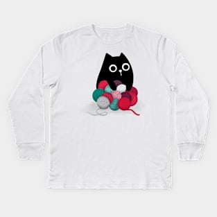 Cat and Yarn Stash Kids Long Sleeve T-Shirt